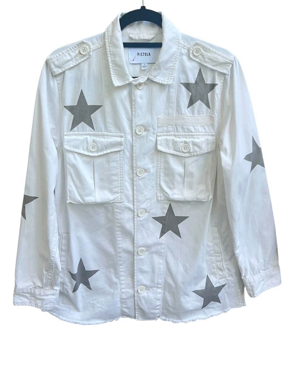 Pistola Camilo Jacket Women's Sz S Off White Utility Royal Honor Stars Raw Hem